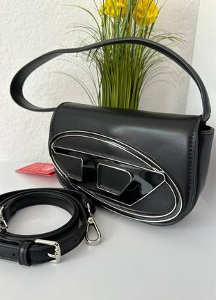 Сумка шкіряна diesel чорна з натуральної шкіри чорного кольору дизель два ремінця сумка на плече сумка кросбоді