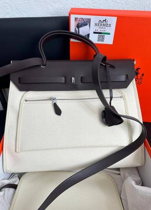 Сумка в стиле hermes herbag beige/dark brown 30-25 классика удобная сумка свет бежевого цвета молочная9 фото