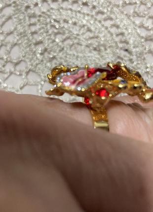 Кольцо перстень эмаль кристаллы цветы 🦋9 фото