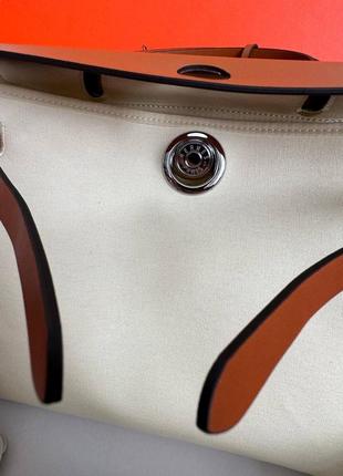 Сумка в стилі hermes herbag  beige/brown  натуральна шкіра плюс текстиль світло бежевий коричневий7 фото