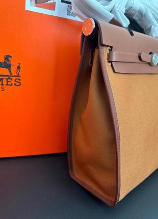 Сумка в стилі hermes herbag  brown  коричнева сумка з натуральної шкіри + текстиль5 фото