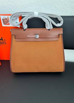 Сумка в стилі hermes herbag  brown  коричнева сумка з натуральної шкіри + текстиль10 фото