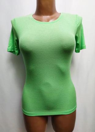 Zara зеленая футболка в рубчик модал лиоцелл /8345/5 фото