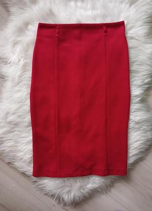 Коттоновая красная юбка, юбка на высокой посадке