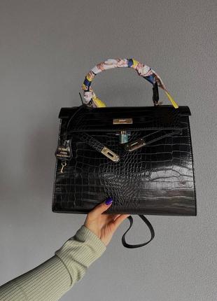 Сумка в стилі hermes kelly bag croco black