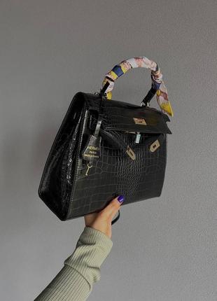 Сумка в стиле hermes kelly bag croco black2 фото