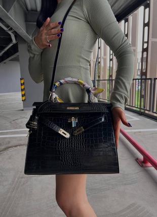 Сумка в стиле hermes kelly bag croco black5 фото