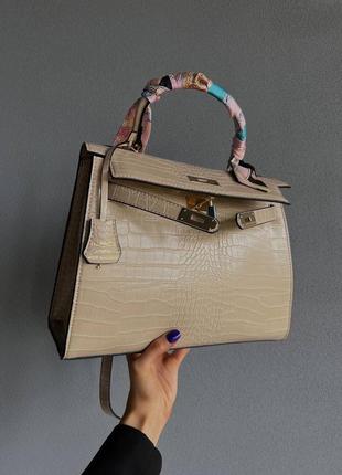 Сумка в стилі hermes kelly bag croco beige бежевого кольору