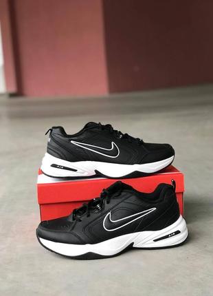 Мужские кроссовки  nike air monarch black white найк монархи черные с белым