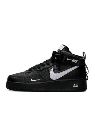 Кроссовки женские nike  air force mid utility all black white 36