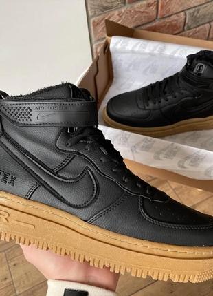 Чоловічі кросівки  nike air force 1 gore-tex black\brown хутро