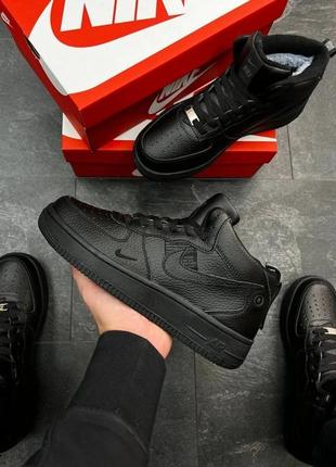 Женские кроссовки   nike air force 1 w high utility all black с мехом 36