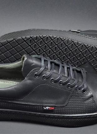 Мужские спортивные туфли кожаные кеды черные vitox 383 фото