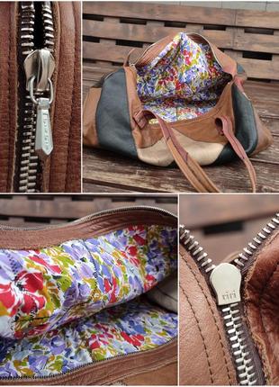 Большая винтажная сумка в стиле пэчворк ручная работа кожа ягнёнка из кусков разноцветная мультицвет10 фото
