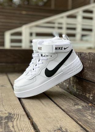 Кроссовки nike air force shadow white «black logo» мужские женские найк аир форс форсы