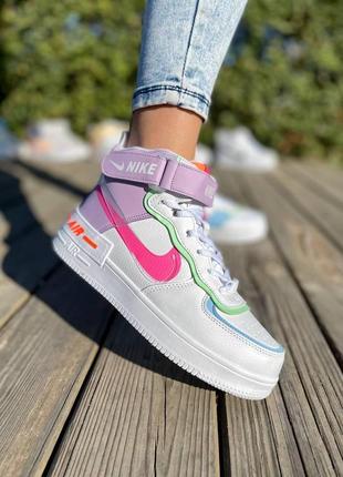 Кроссовки nike air force shadow high white purple мужские женские найк аир форс форсы4 фото