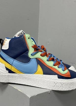 nike blazer mid x sacai blue yellow 36