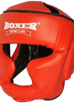 Шлем тренировочный каратэ boxer элит m кожа красный1 фото