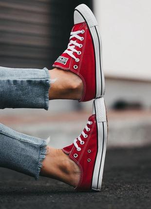 Кеды женские converse low red white black line конверс5 фото