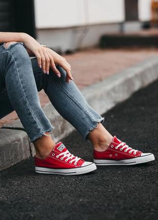 Кеды женские converse low red white black line конверс10 фото