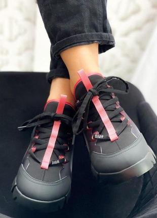 Кроссовки женские dior d-connect sneaker black pink диор конект