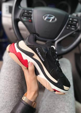 Женские кроссовки   balenciaga triple s v1 black white red v2