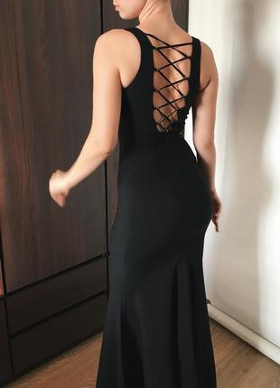 Вечернее платье в пол. чёрное выпускное платье