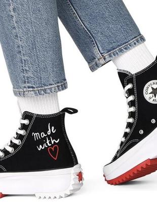 Женские кеды   converse run star hike hi made with love valentines day