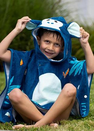 Детское полотенце-пончо nabaiji "мавпа" (73-95см 1-3года) с капюшоном, хлопок синий4 фото
