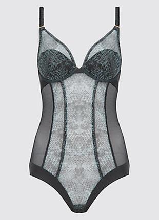 75в-34в соблазнительное прозрачное боди с животным принтом