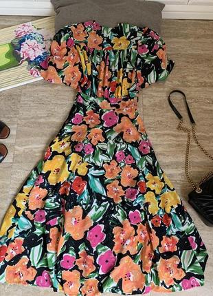Topshop платье, с кокеткой и разрезом на бедре, яркое цветочное сочное6 фото