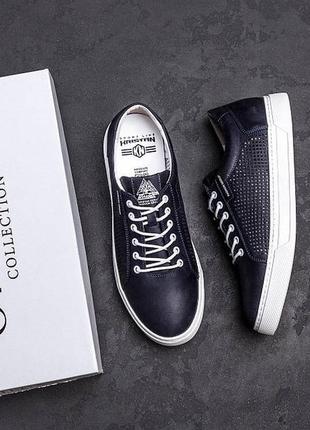 Мужские летние кожаные кеды kristan перфорация