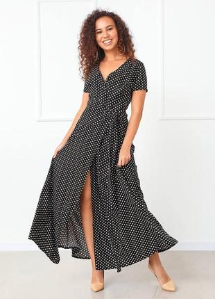 Сукня максі в підлогу чорна червона рожева блакитна в горох