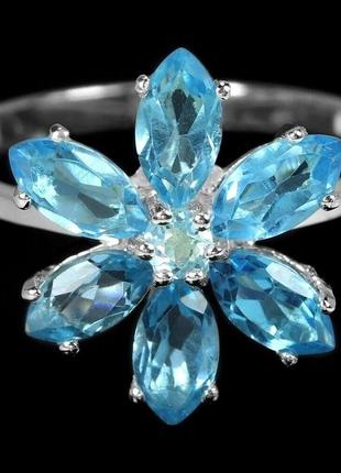 Кольцо серебряное 925 натуральный голубой топаз (swiss blue). р-17.25