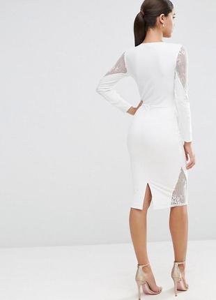 Шикарне білосніжне плаття asos tall lace applique long sleeve midi dress2 фото