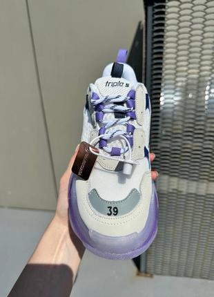 Кроссовки в стиле balenciaga triple s clear sole white violet3 фото