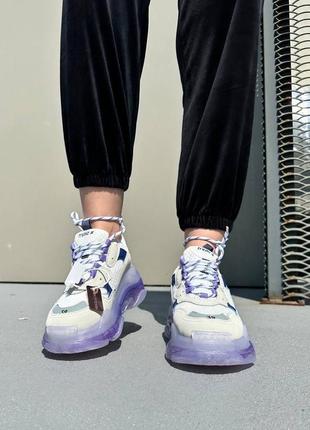 Кроссовки в стиле balenciaga triple s clear sole white violet7 фото