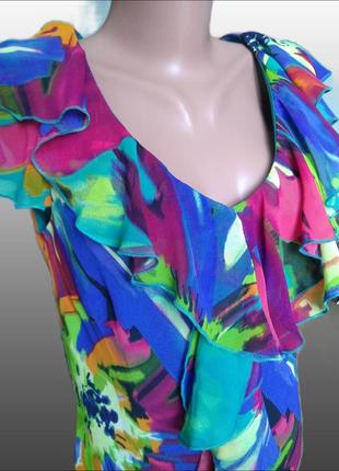 Невероятное яркое летнее миди платье per una с воланами/воздушное шифоновое платье8 фото