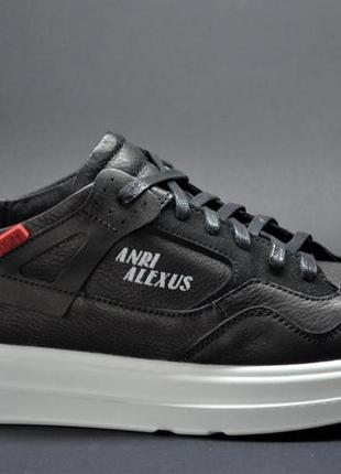 Мужские спортивные туфли кожаные кеды черные с белым anri alexus 226546 фото