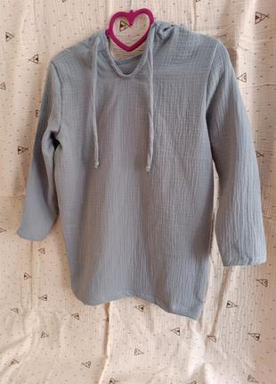 Туніка муслін накидка пляжная кофта капюшоном сорочка з мусліну