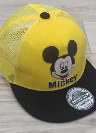 Кепка дитяча снепбек (snapback) з сіточкою у стилі міккі жовтий з чорним 50-54р (2225)