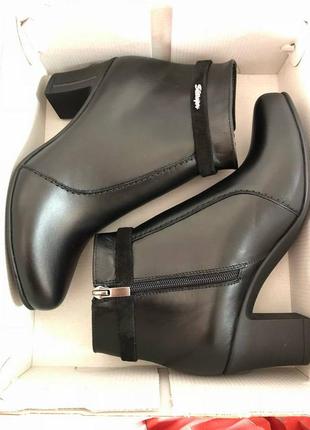 Кожаные ботинки ботильоны женские черные осенние на каблуке демисезон натуральная кожа