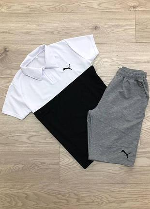 Шорты пума + поло футболка пума / спортивный костюм puma на лето