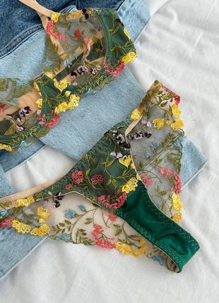 Комплект женского белья полупрозрачный комплект с цветочным принтом5 фото