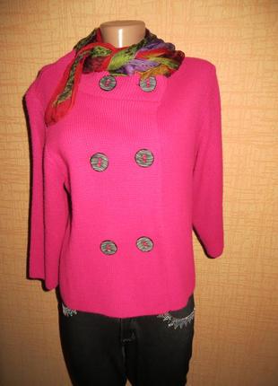 Стильный женский пиджак на пуговицах, малинового цвета.5 фото