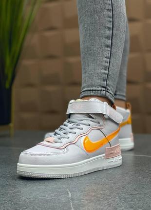 Кроссовки nike air force shadow grey yellow мужские женские найк аир форс форсы