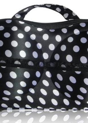 Органайзер - сумочка для бюстгальтеров (с сеточкой) черный в белый горошек1 фото