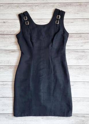 Винтажное черное льняное платье футляр