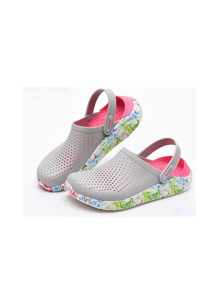 Crocs сабо кроксы literide clog pearl/white кляксы малиново-серые, женские кроксы лайт райд