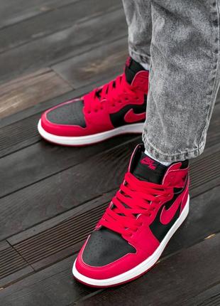 Мужские кроссовки nike air jordan 1 high black red white 40-41-42-43-443 фото